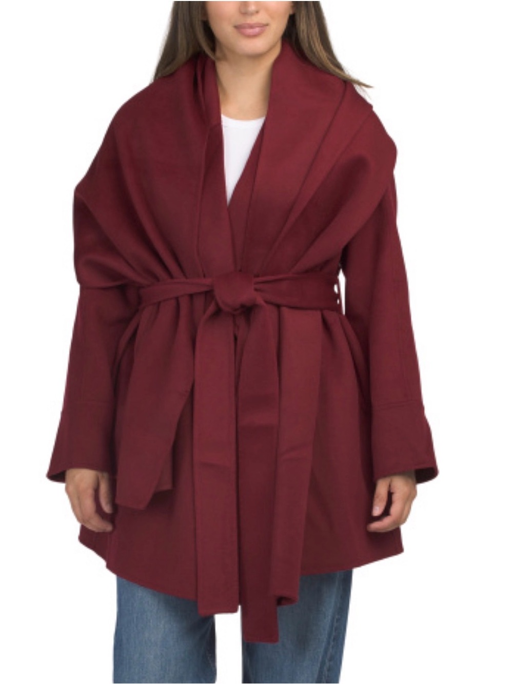 NWT NICHOLAS Sandy Scarf Double Wool Belted Relaxed Coat Plum Size S (Fits 8/10)